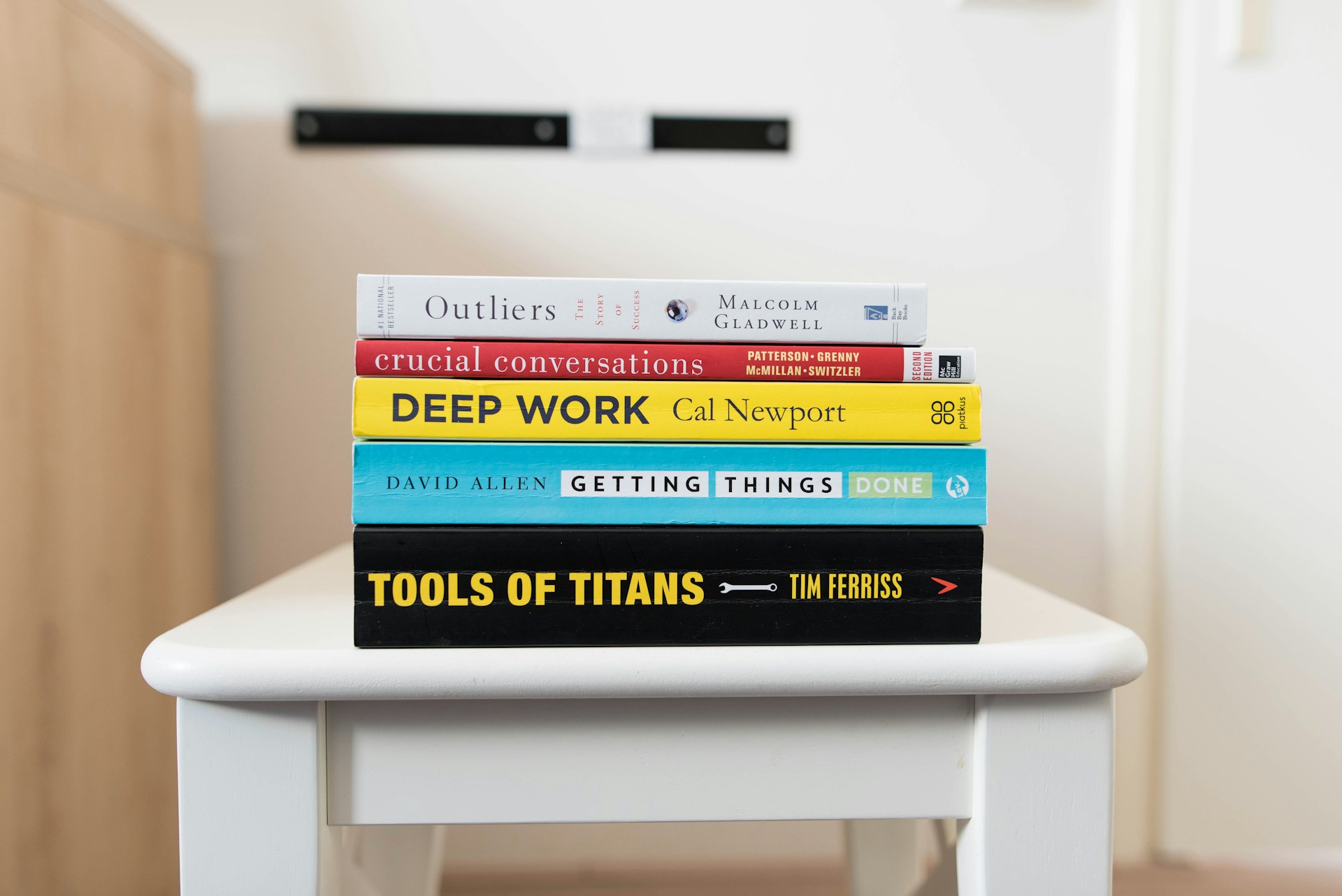 Stack of business books