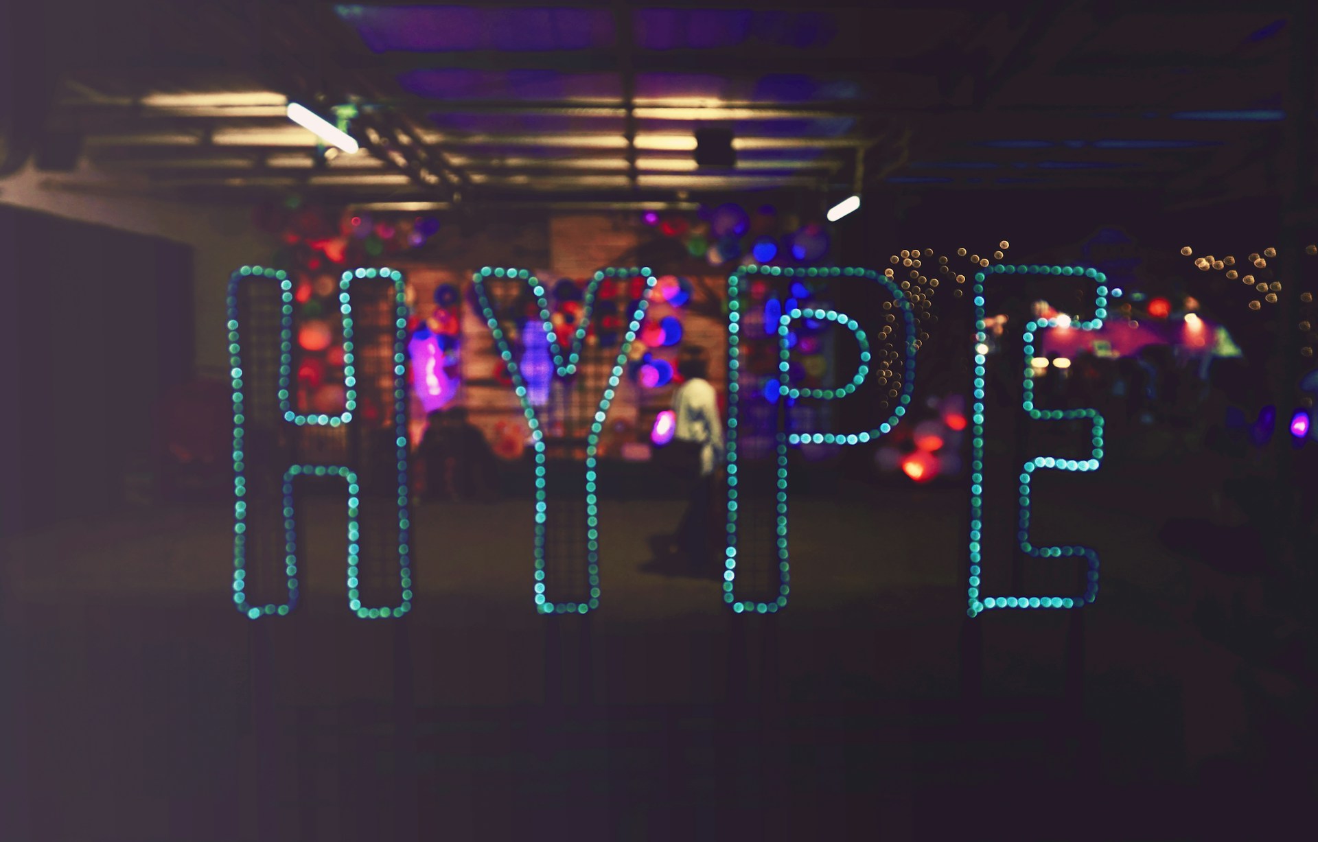 Blue LED sign that says HYPE