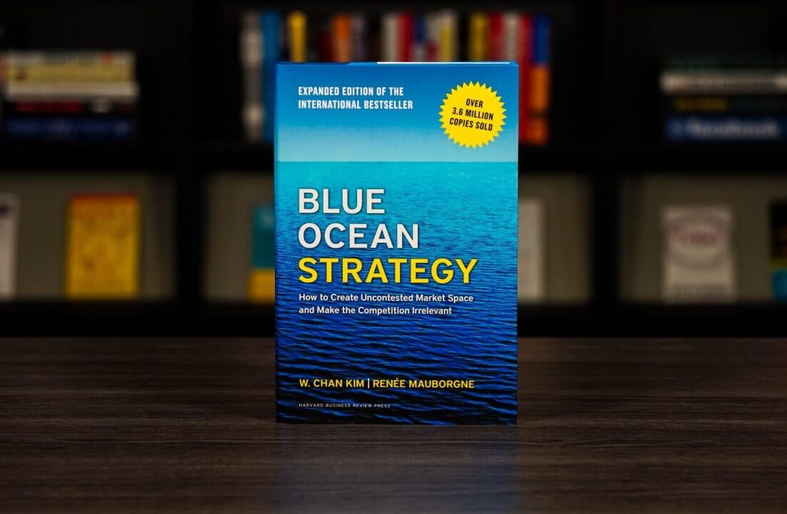 Blue Ocean Strategy book sitting on a desk