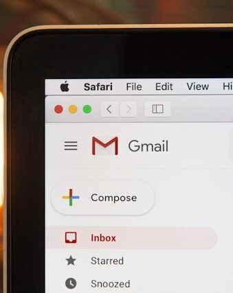 Close-up of a laptop open to Gmail